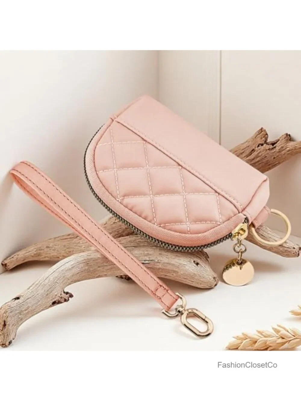 Quilted Nylon Coin Purse with Detachable Wristlet, Card Holder Zip Wallet for